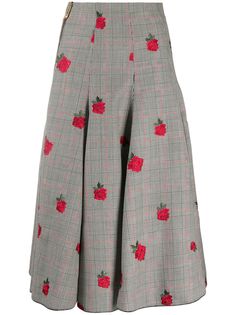 Versace юбка в клетку с цветочной вышивкой