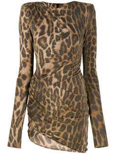 Alexandre Vauthier платье с леопардовым принтом и сборками