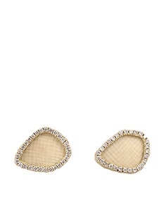 Monique Pean серьги-гвоздики из желтого золота с бриллиантами и костью мамонта