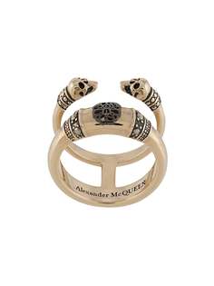 Alexander McQueen двойное кольцо Skull and Charm