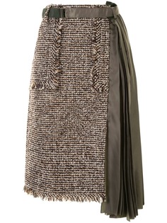 Sacai твидовая юбка с контрастной вставкой