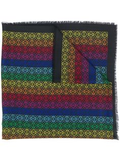 Loewe полосатый шарф с бахромой и узором Anagram
