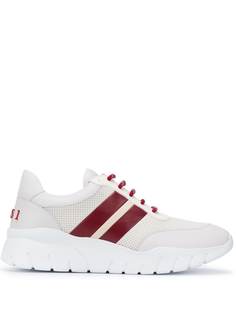 Bally white leather trainers with red stripes