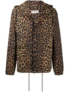 Saint Laurent куртка с капюшоном и леопардовым принтом