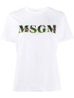 MSGM футболка с цветочным принтом и логотипом