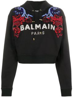 Balmain худи с логотипом и кристаллами