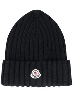 Moncler шапка бини в рубчик с нашивкой-логотипом