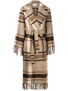 Etro пальто в клетку тартан с бахромой