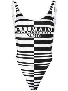 Balmain купальник в полоску с логотипом