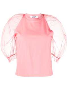MSGM полупрозрачный топ с пышными рукавами