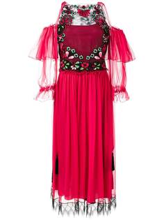 Alberta Ferretti платье с открытыми плечами, вышивкой и оборками