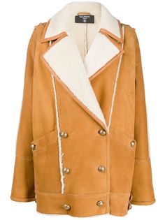 Balmain короткое двубортное пальто из овчины