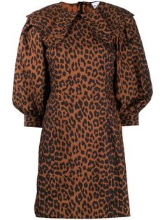 GANNI платье мини с леопардовым принтом и пышными рукавами