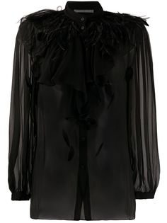 Alberta Ferretti прозрачная рубашка с перьями