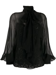 Valentino прозрачная блузка с кружевным топом на бретелях