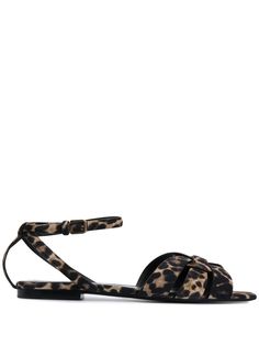Saint Laurent сандалии с квадратным носком и леопардовым принтом