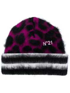Nº21 шапка бини в полоску с леопардовым принтом