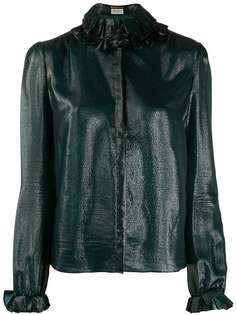 Saint Laurent рубашка с эффектом металлик и оборками