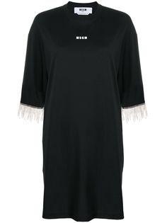 MSGM платье-футболка с кристаллами и бахромой