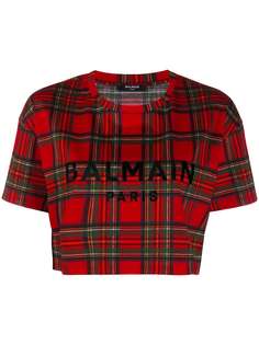 Balmain укороченная футболка с логотипом