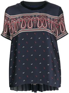 Sacai топ с принтом пейсли и плиссировкой на спине
