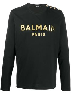 Balmain футболка с декоративными пуговицами и логотипом