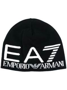 Ea7 Emporio Armani шапка бини вязки интарсия с логотипом