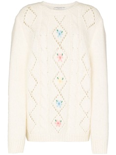 Alessandra Rich фактурный свитер с цветочной вышивкой