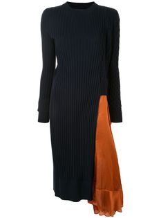 Sacai платье в рубчик с атласной вставкой