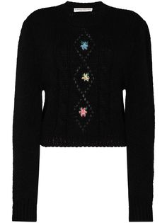 Alessandra Rich укороченный свитер с цветочной вышивкой