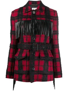 Saint Laurent клетчатый жакет с бахромой