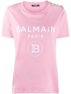 Balmain футболка с декоративными пуговицами и логотипом