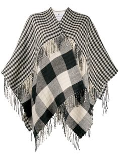 Woolrich пальто в клетку с лацканами-шалькой и бахромой