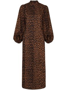 GANNI Pouf sleeve leopard print dress