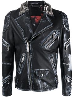 Philipp Plein байкерская куртка с эффектом потертости