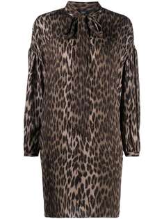 Steffen Schraut leopard print shirt dress with pussy bow detail