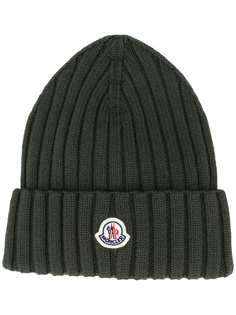 Moncler шапка бини в рубчик с логотипом