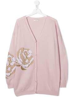 Monnalisa кардиган вязки интарсия с цветочным принтом