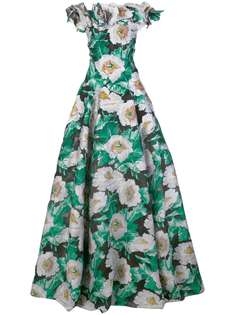 Oscar de la Renta платье с открытыми плечами и жаккардовым цветочным узором