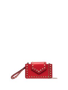 Valentino Garavani red rockstud leather clutch bag