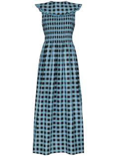 GANNI Checked ruffled collar dress