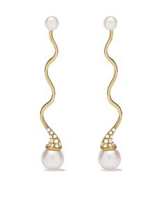 Yoko London серьги Sleek Akoya из желтого золота с жемчугом и бриллиантами