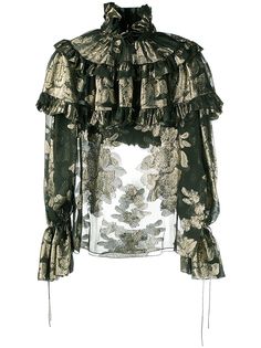 Saint Laurent блузка с оборками и цветочным принтом