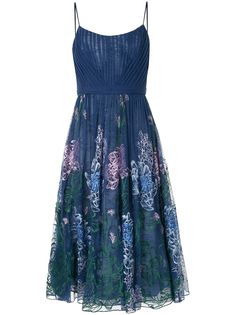 Marchesa Notte платье миди с цветочной вышивкой