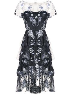 Marchesa Notte платье с цветочной вышивкой и блестками