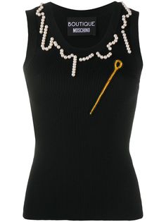Boutique Moschino топ в рубчик с отделкой жемчугом