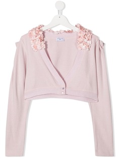 Monnalisa укороченный кардиган с цветочной аппликацией
