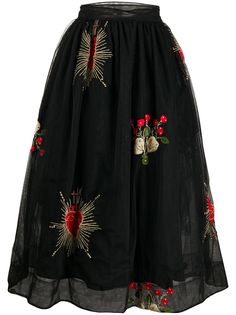 Simone Rocha юбка миди с цветочной вышивкой