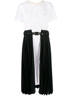 Sacai платье-рубашка с плиссированной юбкой