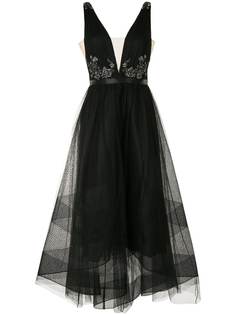 Marchesa Notte платье асимметричного кроя с V-образным вырезом и пайетками